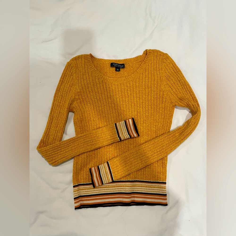 Topshop women orange cropped sweater US2